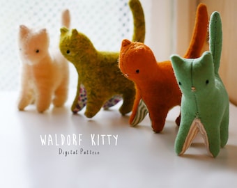 Waldorf Kitty sewing pattern and tutorial PDF animal toy doll