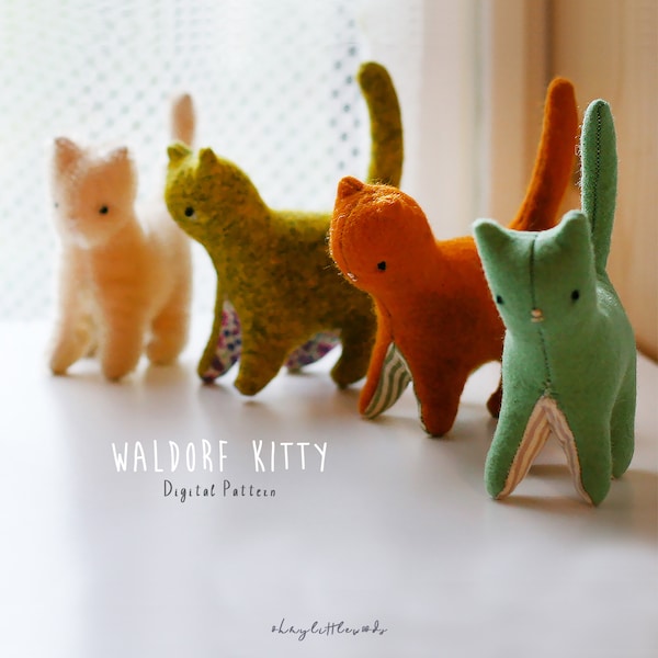 Waldorf Kitty sewing pattern and tutorial PDF animal toy cat doll
