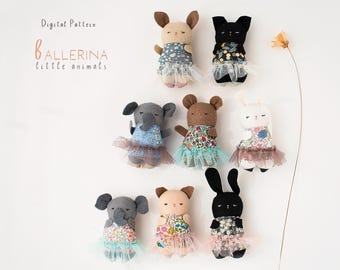 Ballerina Animal Sewing Pattern - Felt & Cotton Stuffed Toy (PDF)