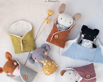 Swaddle Blanket Animal Sewing Pattern - Cat, Rabbit, Bear, Fawn, Elephant (PDF Tutorial)