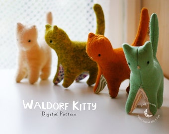 PDF Waldorf Cat, Sewing Pattern & Tutorial Felt Stuffed Animal Doll Kitty Toy