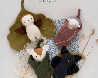 Swaddle Leaves Animal Sewing Pattern – Owl, Bat, Deer, Hedgehog (PDF Plush Tutorial)