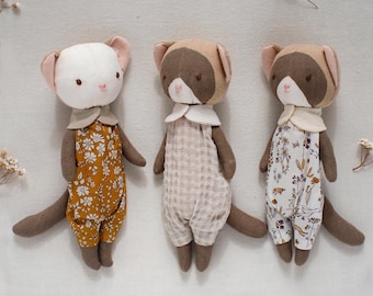 Marten Doll Sewing Pattern - Woodland Jointed Animal with Onesie & Collar (PDF 3 Sizes)