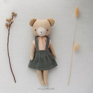 Bear Doll Sewing Pattern - Jointed Forest Teddy with Blouse & Skirt (PDF 3 Sizes)