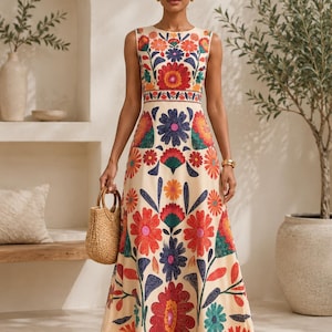colorful beach wedding guest dress Sleeveless Cocktail dress Color:EMBROIDERED FLOWERS BLACK IM Product Selects Viviana embellished gown