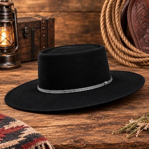The Sovereign | Black Wool Felt Fedora with Genuine Leather Band – Handmade Structured Wide-Brim Hat | The Ultimate Luxury Statement Piece