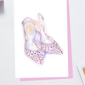 Fashion Illustration Watercolor Card Fashion Card High Heels Card Shoe Lover Card Card for Her Embellished Card Stylish Card Glamorous Card