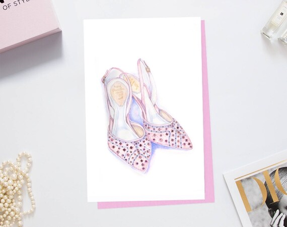 Fashion Illustration Watercolor Card Fashion Card High Heels Card Shoe Lover Card Card for Her Embellished Card Stylish Card Glamorous Card
