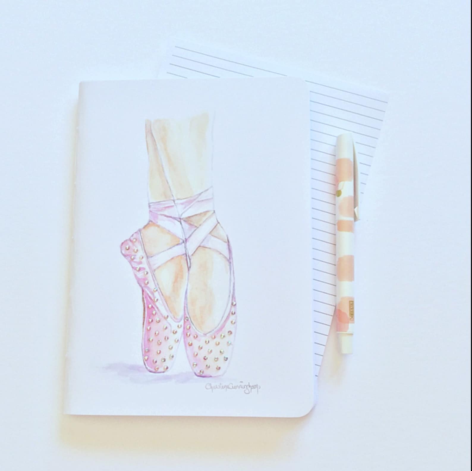 ballet art greeting card 6x8ins.print blank card crystal embellished ballet pointe shoes dance shoes card ballerina dance teache