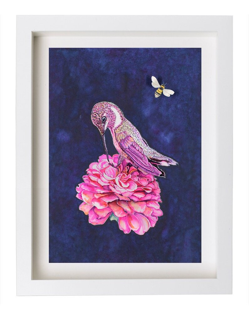 Hummingbird /& Flower Watercolor Print Flower Art Print Hummingbird Art Floral Print Bird Print Hummingbird Watercolor Art Print Pink Dahlia