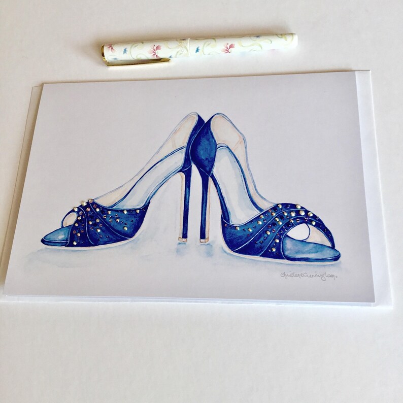 Fashion Illustration Watercolor Card Fashion Card High Heels Card Shoe Lover Card Card for Her Embellished Card Stylish Card Glamorous Card