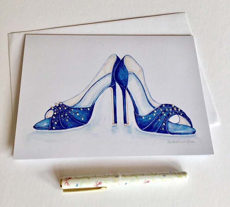Fashion Illustration Watercolor Card Fashion Card High Heels Card Shoe Lover Card Card for Her Embellished Card Stylish Card Glamorous Card