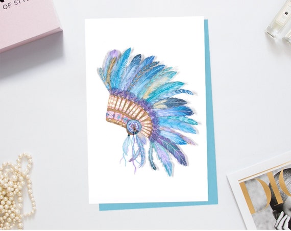 Greeting card print of handcrafted original drawing Native American.