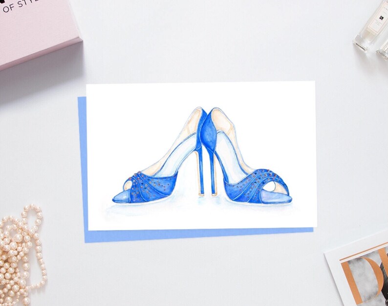 Fashion Illustration Watercolor Card Fashion Card High Heels Card Shoe Lover Card Card for Her Embellished Card Stylish Card Glamorous Card
