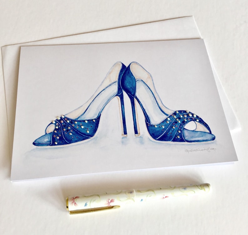 Fashion Illustration Watercolor Card Fashion Card High Heels Card Shoe Lover Card Card for Her Embellished Card Stylish Card Glamorous Card