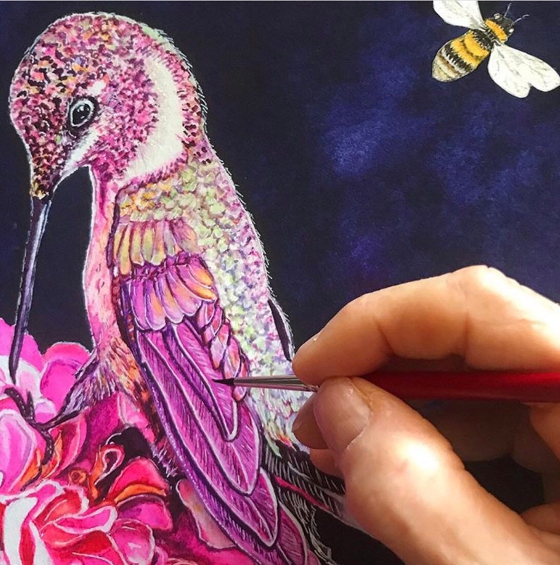 Hummingbird /& Flower Watercolor Print Flower Art Print Hummingbird Art Floral Print Bird Print Hummingbird Watercolor Art Print Pink Dahlia