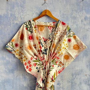 Handbedrukte katoenen kaftan: gestreepte boho loungewear