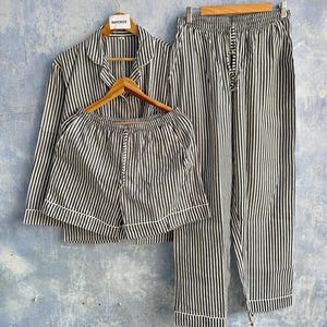 Conjunto de pijama de algodón a rayas, pijama de estar por casa moderno para mujer, pijama suave y cómodo, regalo para ella.