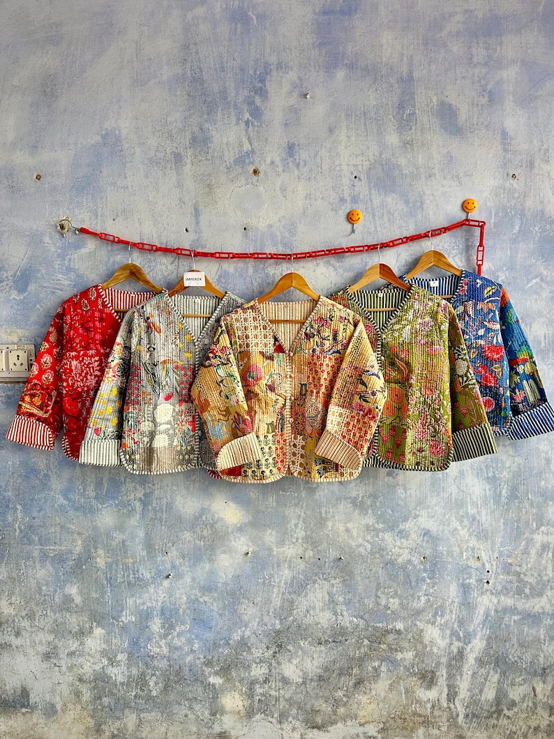 Aln Rheed Pattern Patchwork Quilted Cotton Jacket : Handmade Bohomian Reversible Coat New ...