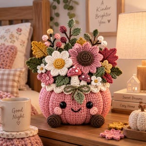 Crochet Flower Pot Plush, Handmade Crochet Floral Basket, Cute Pink Flower Decor, Crochet Plant Pot, Floral Home Decor, Gift for Her