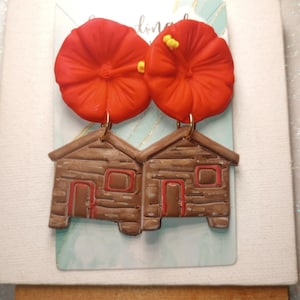 Handmade Puerto Rican Amapola & Jíbaro House Polymer Clay Earrings