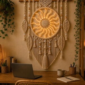 Boho Sun Macrame Wall Hanging Pattern, Sunflower Mandala PDF Tutorial (Digital Download)