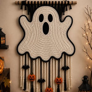 Halloween Ghost Macramé Wall Hanging Pattern, Spooky Boho Decor (PDF Tutorial)