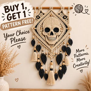 Macrame Skull Wall Hanging Pattern, Gothic Boho Decor, Intermediate PDF