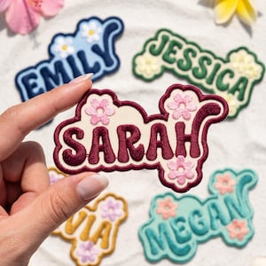 Custom Name Embroidered Retro Floral Patch, Iron On Name Tag, Groovy Patch for Backpack Pouch, Custom Name Label, Back to School Gift