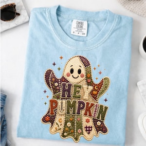 Hey Pumpkin PNG, Herbstgeist-Clipart, Patchwork-Kürbis PNG, Herbstliches Blumen-Sublimationsdesign, Niedlicher Halloween-Download