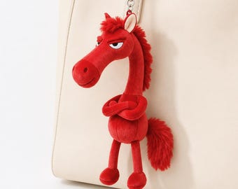 Red Horse Plush Keychain: Zodiac-Inspired Bag Charm, Soft Stuffed Companion