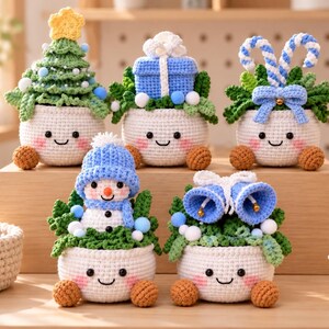 Christmas Desk Decor Crochet Pot Holiday Gift