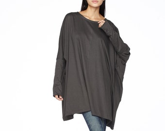 NO.62 Women's Scoop Neck Long Sleeve Tunic Top, Loose Fit Tshirt in Charcoal