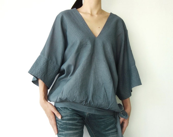 NO.13 Gray Cotton V-neck Top Dolman Sleeves Top Women's - Etsy