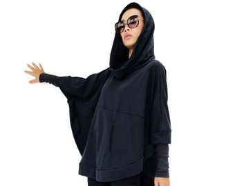 NO.176 Women's Dolman Sleeve Hoodie Sweater, Aesthetic Hoodie in Blue