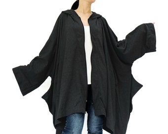 NO.179 Women&#39;s Long Sleeve Full-Zip Oversized Hoodie Jacket, Jacket with Hood, Unisex Hooded Jacket in Black