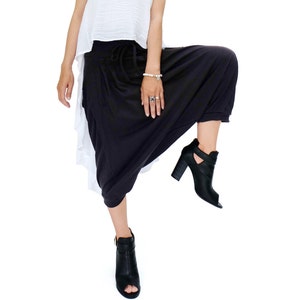 NO.184 Women's Pleated Front Drop Crotch Harem Pants, Low Crotch Trousers, Casual Harem Shorts in Black