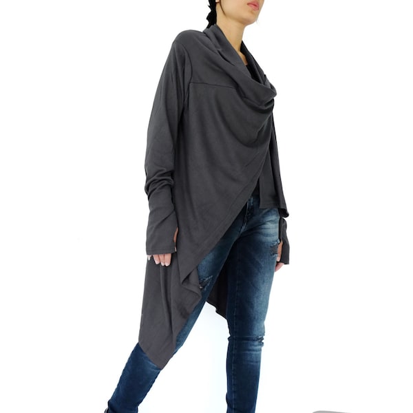 NO.61 Women’s Long Sleeve Open Front Extravagant Cardigan, Cardigan Sweater in Gray