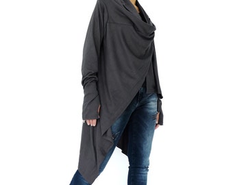 NO.61 extravagant extravagant damesvest met lange mouwen en open voorkant, vesttrui in grijs