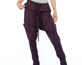 NO.180 Women's Foldover–waistband Drop Crotch Harem Pants