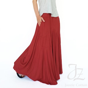 NO.136 Women’s Softly Softly Long Maxi Skirt, Loose A-Line Skirt, Long Flowing Skirt in Red