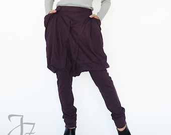 NO.181 Women's Pleated Front Drop Crotch Harem Pants, Casual Ninja Harem Trousers in Plum