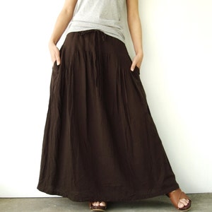 NO.34 Women's Pleated Front Long Maxi Skirt, Comfy Casual Convertible Skirt, A-Line Skirt in Brown image 1