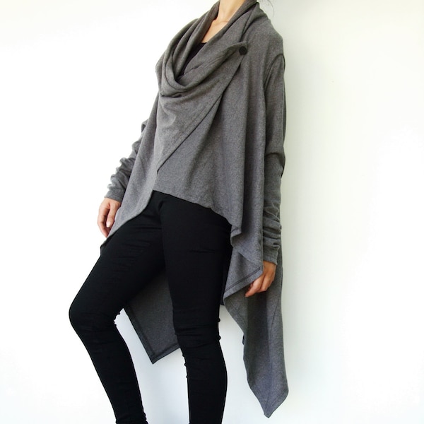 NO.61 Women’s Long Sleeve Open Front Extravagant Cardigan, Cardigan Sweater in Mottled Gray