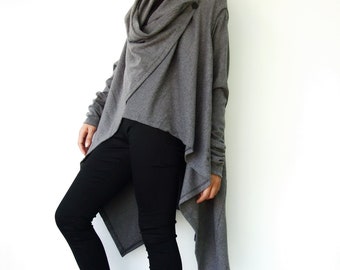 NO.61 Women’s Long Sleeve Open Front Extravagant Cardigan, Cardigan Sweater in Mottled Gray