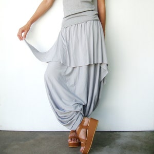 N.º 86 Pantalones harén asimétricos con entrepierna baja para mujer, pantalones harén casuales holgados en gris