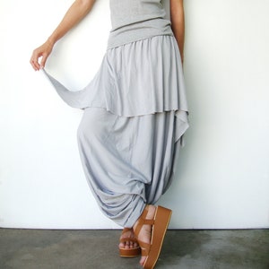 NO.86 Womens Low Drop Crotch Asymmetrical Harem Pants, Loose Casual Harem Trousers in Gray image 1