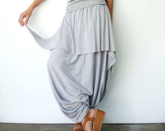NO.86 Pantalon sarouel asymétrique à entrejambe bas pour femme, pantalon sarouel décontracté et ample en gris