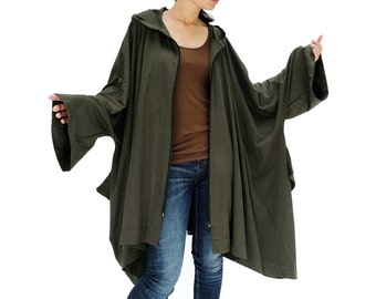 NO.179 Women&#39;s Long Sleeve Full-Zip Oversized Hoodie Jacket, Jacket with Hood, Unisex Hooded Jacket in Dark Olive