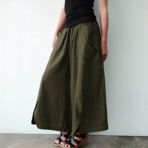 NO.41 Womens Wide Leg Palazzo Pants, Casual Loose Fitting Trousers in Dark Olive image 1